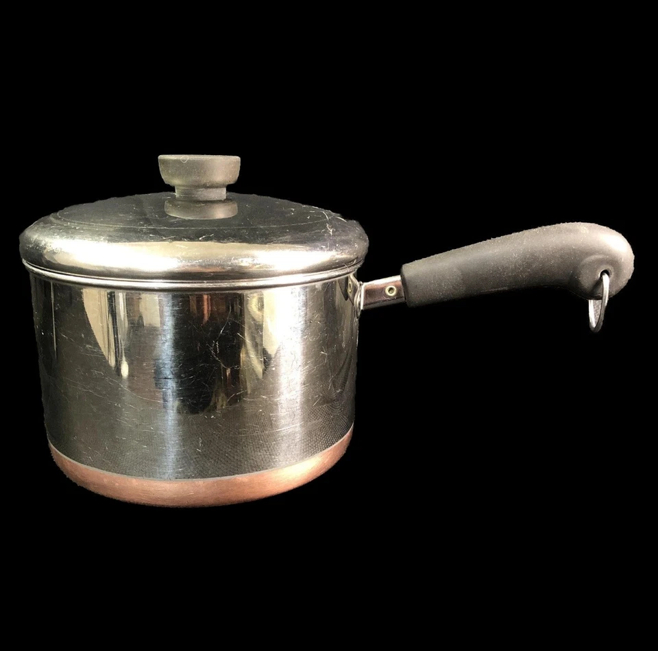 VTG Revere Ware 1801 Saucepan 3 Qt 951 Copper Clad Bottom Lid Clinton Ill USA - Image 1 of 4
