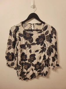 Womens Blouse Wrap Top Size 10 White Blue Black Ladies Smart Boho Floral Party - Picture 1 of 7