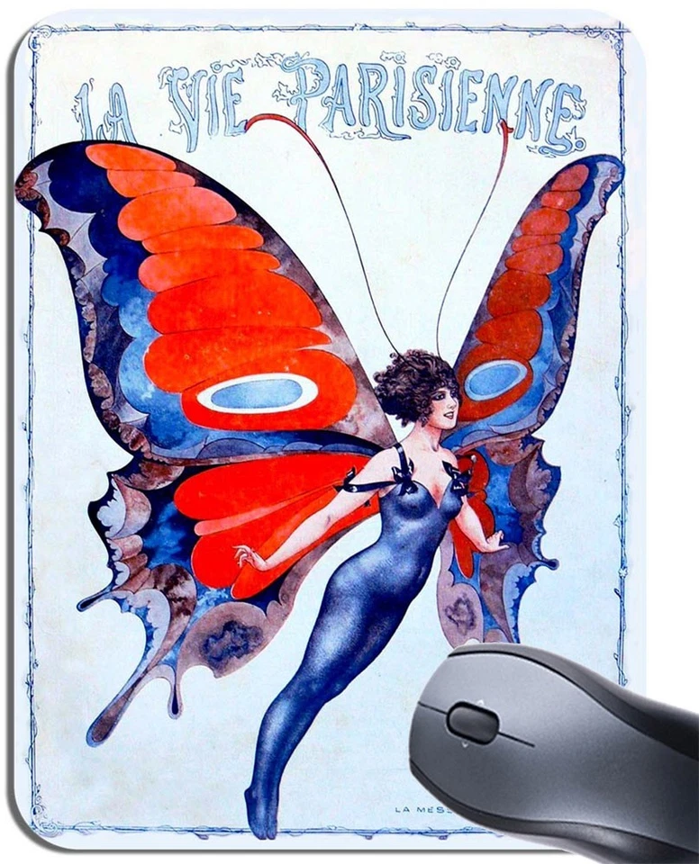 La Vie Parisienne Butterfly Girl Mouse Mat. 1920's France French Art Mouse Pad - Image 1 of 1