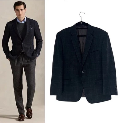 NWOT New Ralph Lauren Men 100% Wool 46R Plaid Blazer Sport Coat Jacket Gray Navy - Image 1 of 4