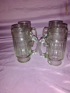 4 Anchor Hocking Line Lites Tankards Set Vintage Clear Vertical Ribbed Mugs Lot - Picture 1 of 1