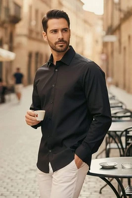 BARABAS Men's Solid Color Button Down Long Sleeve Shirt 4B410 - Image 1 of 4