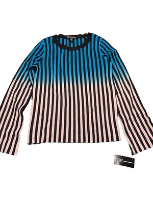 NWT INC Concepts Striped Sweater Womens XS Stretchy Pull Over Blue Black Purple - Image 1 of 4