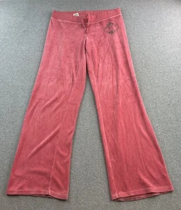 Juicy Couture Pants Womens Medium Pink Velour Lounge Wide Leg Drawstring Logo - Picture 1 of 15