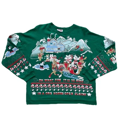 Vintage Nut Cracker Christmas Sweatshirt XL Green Ugly Graphic 90s Sparkle - Image 1 of 4