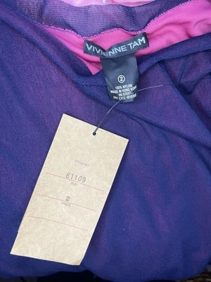 Top de malla Vivienne Tam años 90 púrpura rosa doble capa manga gorra transparente de colección nuevo con etiquetas  Foto 1 de 4