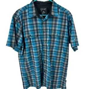 KUHL Mens Plaid Short Sleeve Button Up Shirt Blue Gray Outdoor Adventure Size L - Picture 1 of 7