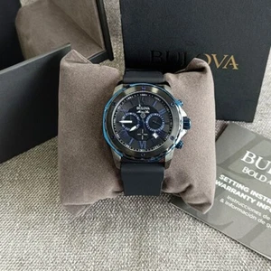 Classic BULOVA Marine Star Men Quartz Watch Black Blue Dial 44mm Watch (98B308 ) - Picture 1 of 9
