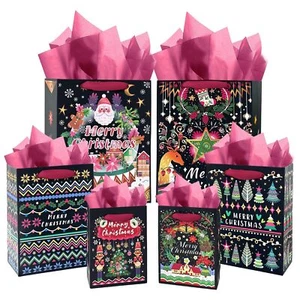 Christmas Paper Gift Bags with Tissue Paper Handles Assorted Sizes 12PCS Merr... - Picture 1 of 7