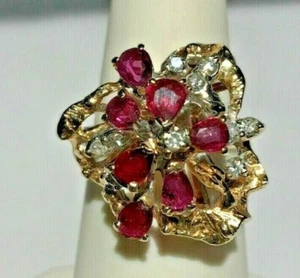 VINTAGE 14KT YELLOW GOLD DIAMOND & PINK TOPAZ RING. SIZE 5.5 - Picture 1 of 7