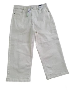NEW Kmart Size 18 Women White Cotton 3/4 Wide Leg Jeans, Wide High Rise Jeans - Picture 1 of 15