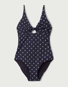 BNWT The White Company Twist Front Swimsuit Navy Woodblock Print Sz 16 - Picture 1 of 4