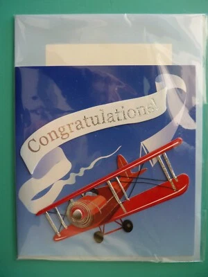 Any Occasion Congratulations Greeting Card 3-D Embellished Burgoyne Vtg Airplane - Image 1 of 2