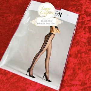Sonya Tights By Wolford S Small Black Tights Net Stripes Seam - Picture 1 of 6