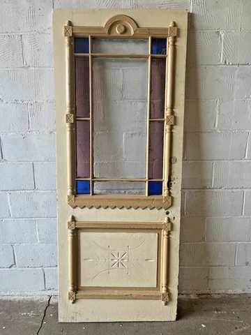 1800's Antique ENTRY DOOR Stained Glass VICTORIAN Eastlake Style Original ORNATE Cover