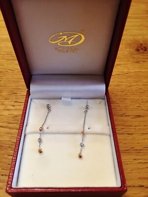 Orecchini d'oro pendenti due colori NUOVI - Immagine 1 di 3