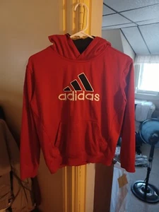Adidas Hoodie Youth Boys Med 10/12 Red Stripes Long Sleeve Pullover Hoodie - Picture 1 of 8