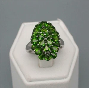 Cluster Engagement Ring 14K White Gold Plated 3Ct Pear Cut Green Peridot Women's - Picture 1 of 5