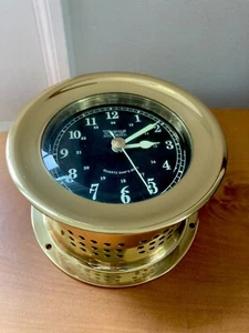 Rare WEEMS & PLATH Ship’s Bell Black Face Brass Clock/Chimes/ Brass Case Germany - Bild 1 von 6