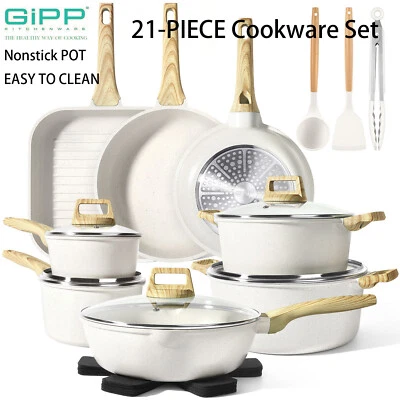GIPP 21 Piece Pots and Frying Pans Set Nonstick Induction Cookware Set Granite Coated