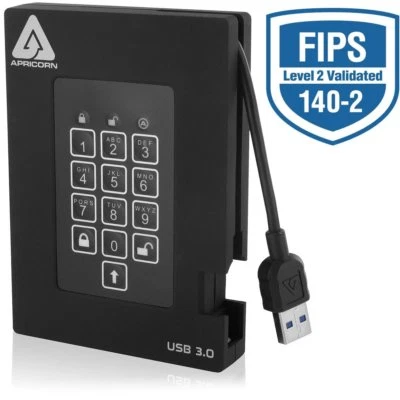 1TB Apricorn Aegis Padlock Fortress USB3.0 External Hard Drive - Black - Image 1 of 4
