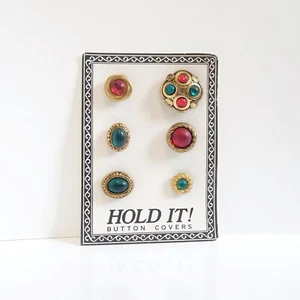 6 cubiertas de botones vintage Hold It tono dorado imitación cabujón vacaciones rojo renacimiento - Imagen 1 de 5