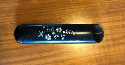 Estuche para Anteojos Antiguo Madreperla Laca Negra Floral Victoriano  Foto 1 de 4