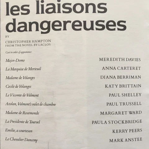 Whole Cast of Les Liaisons Dangereuses  - 11 Original Hand Signed Autographs Cover