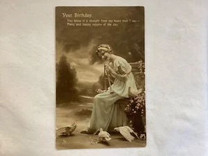 Your Birthday, Lady sitting with Doves Raphael Tuck & Sons Fair Women Series pc. - Picture 1 of 4