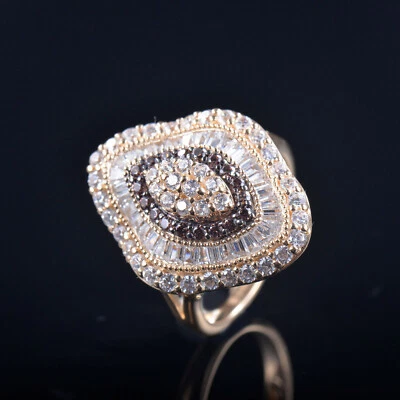 Anillo Joyería Oro Amarillo 14K Sólido Circón Marrón Baguette Natural  Foto 1 de 4