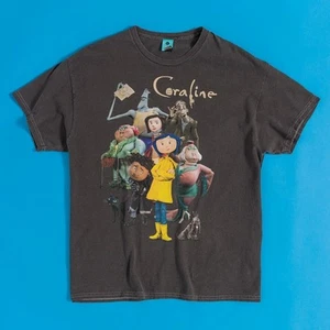 Official Coraline Good And Evil Vintage Wash Charcoal T-Shirt With Back Print - Picture 1 of 3