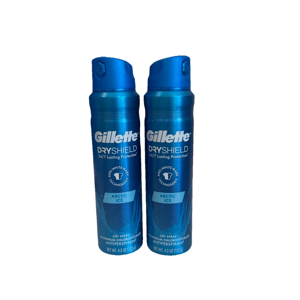 2X Gillette Dry Shield Protección 24/7 Hielo Ártico Antitranspirante Spray Seco 4.3oz Foto 1 de 1