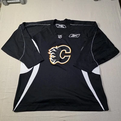 Reebok NHL Calgary Flames Black And White Practice Jersey CCM XXL No Size Tag  - Image 1 of 4