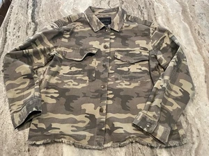 Sanctuary Anthropologie Camo Denim Jean Button Up Jacket. Raw Edge. Small - Picture 1 of 9