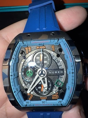 NUBEO MAGELLAN L.E. (Solo 100 Hecho) KIT COMPLETO RELOJ CRONÓGRAFO AZUL CAMUFLAJE Foto 1 de 4