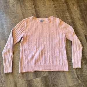 IZOD Womens XL Pink Cable Knit Crewneck Sweater 100% Cotton Long Sleeve Pullover - Picture 1 of 9
