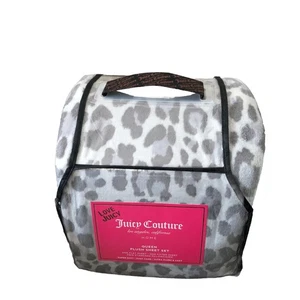 Nuovo set lenzuola Juicy Couture Los Angles Lux peluche morbido regina (4 pezzi) grigio leopardo - Foto 1 di 5