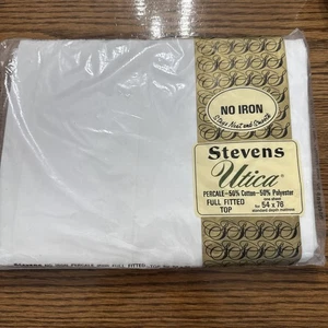 Vintage NOS Stevens Utica Fine Combed Percale White Full Fitted Sheet 54X76 - Picture 1 of 3