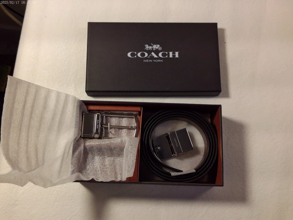 COACH Signature Boxed Plaque Harness Belt Black/Dark Brown F65186 - Image 1 of 3
