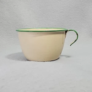 Taza de té de café esmaltada vintage beige verde rústica granja primitiva - Imagen 1 de 16