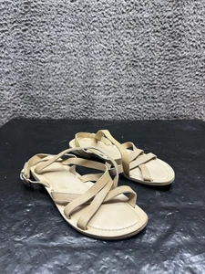 Bally Crossover-Strap Flat Leather Sandals Beige Womens Size 6.5 US - Picture 1 of 12