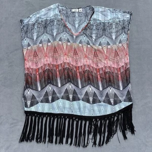 Blusa superpuesta poncho Cato Cape para mujer talla 18W/20W túnica azul naranja con flecos - Imagen 1 de 9