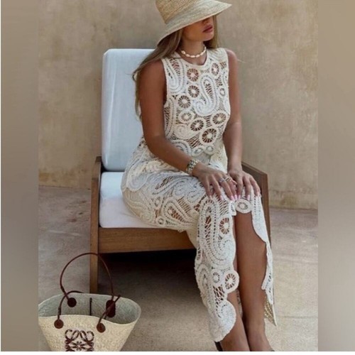 OFF WHITE ABITO ASIMMETRICO ALL'UNCINETTO Zara Off White Taglia S