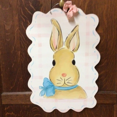 Decoración artística de conejito de madera pintada a mano para guardería/niños, grande 26 X 17,5 pulgadas Foto 1 de 4