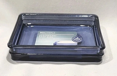 Jabonera de vidrio boticario simple real The Spa Collection azul hecha a mano  Foto 1 de 4