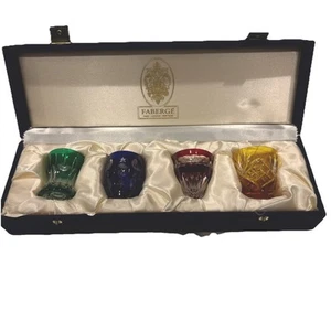 Luxury FABERGE COLORED CRYSTAL SHOT GLASSES, Engraved Luxury Imperial Collection - Picture 1 of 18