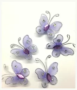 20 motivos de mariposa de malla brillante con cable lila 4 tarjetas artesanías bordado de costura - Imagen 1 de 1