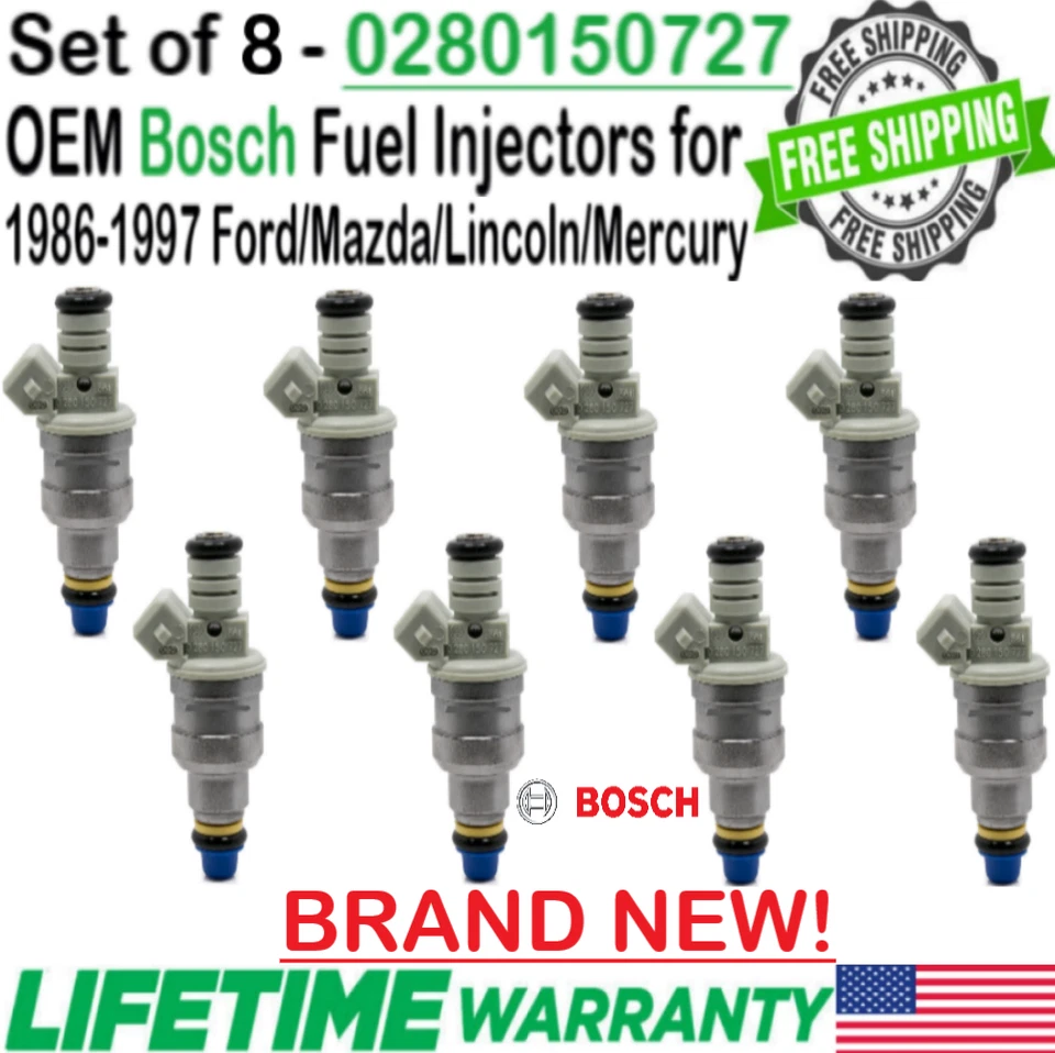 Genuine 8 Units Brand New Bosch Fuel Injectors For 1991, 1995 Ford F-150 4.9L V8 - Image 1 of 4