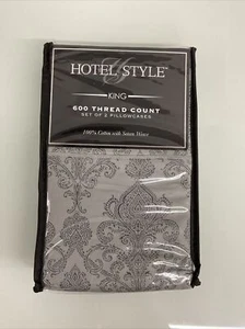 Hotel Style 600 Thread Count Luxury Cotton 2 Pillowcases, King, Gray Paisley - Picture 1 of 2