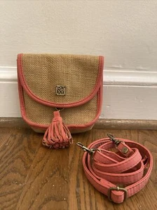 Roxy Womens Juniors Small Pink Tan Woven Boho Hippie Cali Jute Cross Body Purse - Picture 1 of 4